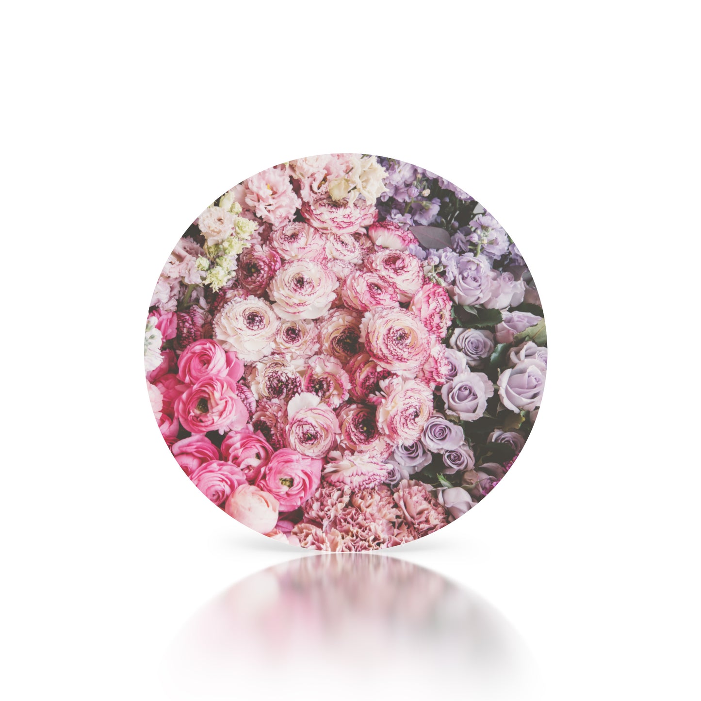 Pink Flower Garden 15'' Round Wipeable Placemats, Set of 4
