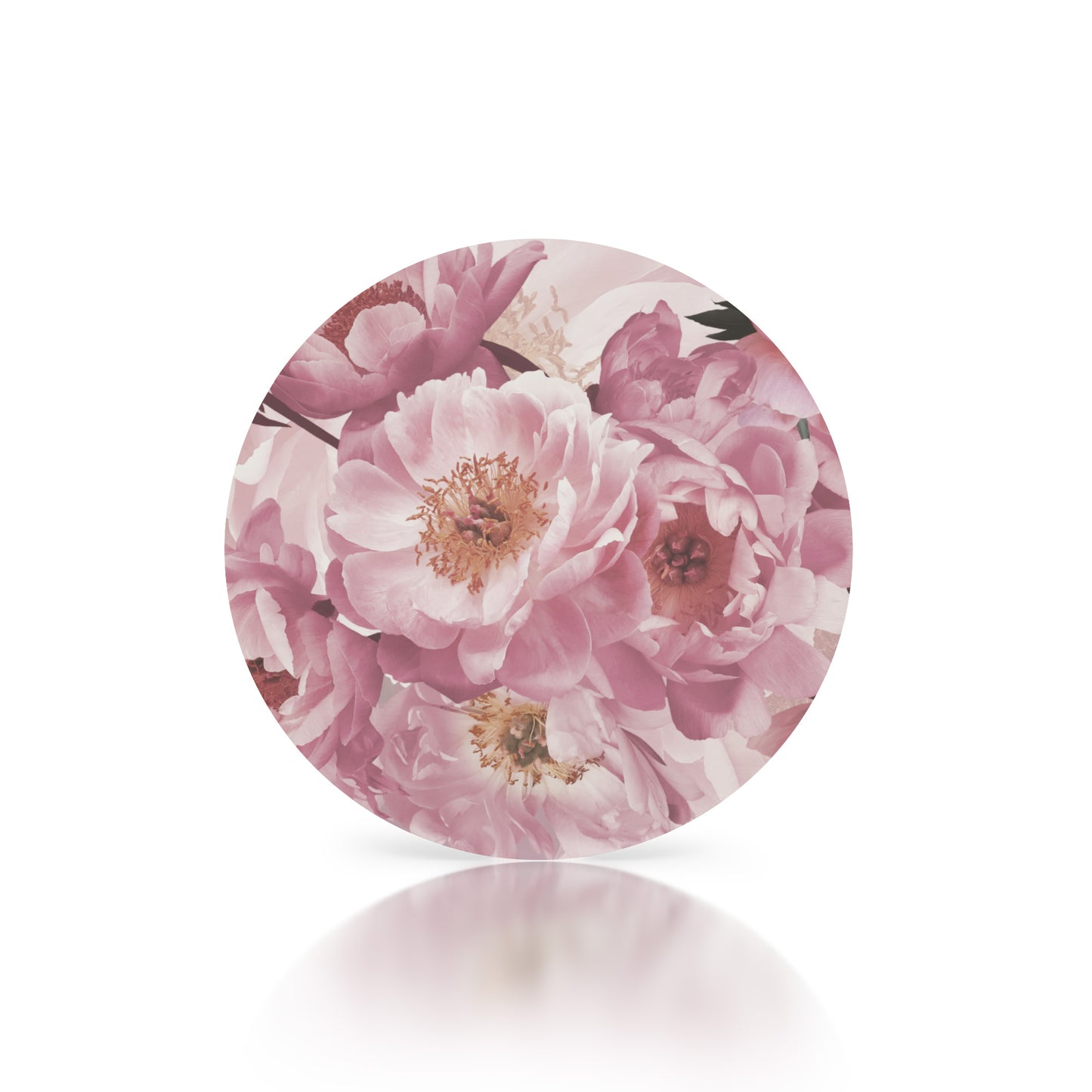 Pink Peonies Garden on Black 15'' Round Wipeable Placemats, Set of 4